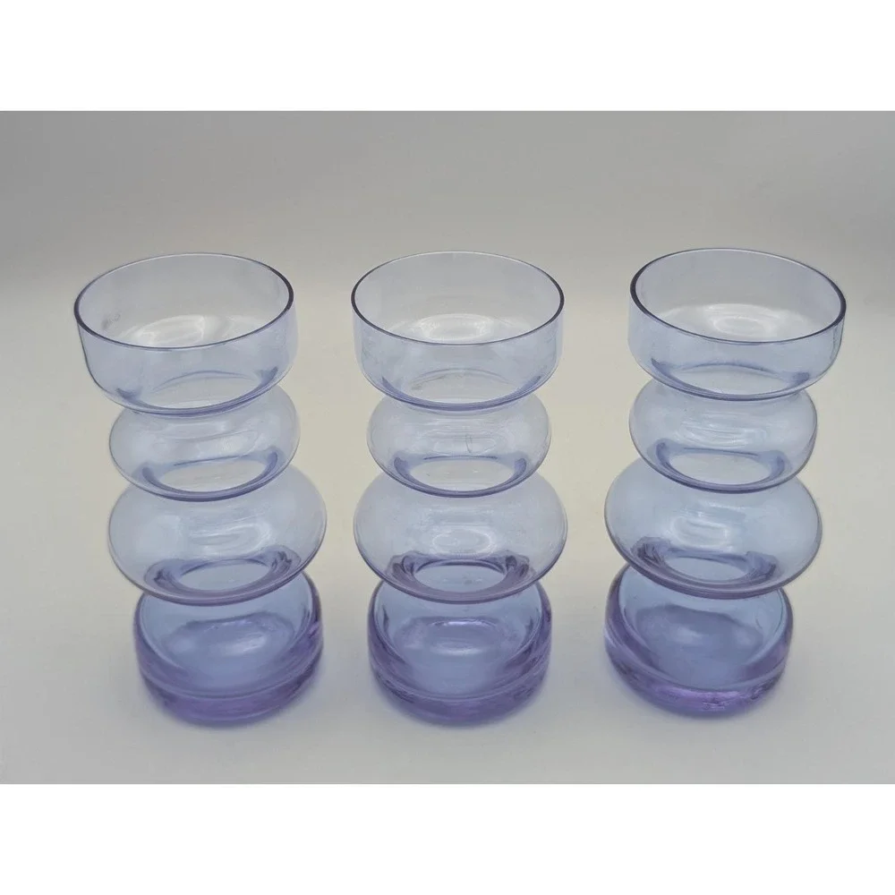 Set of 3 Lavender Purple Bubble Glass Vases Mid Century Modern Stacked Bud Vases